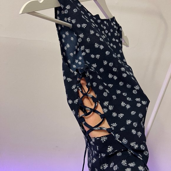 Sundress with Side Crisscross in Blue and White - Picture 5 of 5